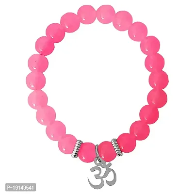 M Men Style 6mm Beads Pink Yoga Meditation OM Elastic Strachable Charm Crystal Bracelet For Men And Women LCBR20B502