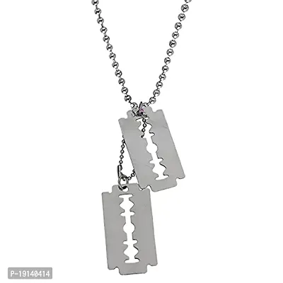 Sullery Stylish Razor Double Blade Beveled Edge Dog Tag Black And Silver Stainless Steel Necklace Chain For Men And Women