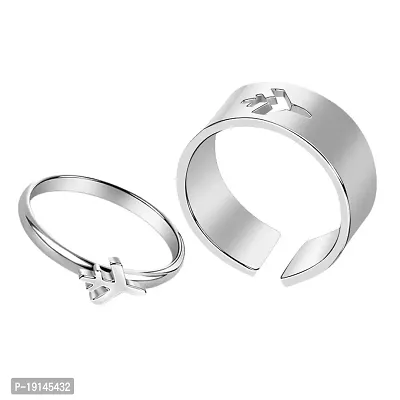 M Men Style Trendy Cute Airoplane Silver Stainless Steel Couple FingerAdjustable Ring Set For Unisex