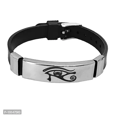M Men Style Ancient Egyptian Eye Of Horus Ra Black And Silver Silicone Stainless Steel Bracelet For Men And WomenLSBr2203