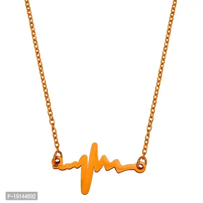 M Men Style Heartbeat Life line Rose Gold Stainless steel Pendant Neckace Chain For Women And Girls