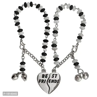 M Men Style Broken Heart Best Friend Couple Crystal Bracelet With Lobster Clasp White And Black Zinc Metal And Crystal Bracelet For Boys And Girls-thumb0