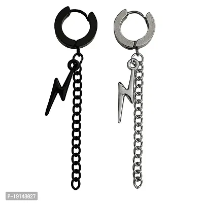 M Men Style Chrismas Gift Zikzak Chain Black And Silver Stainless Steel Earrings For Men And Women SEr2022228