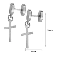M Men Style Religious Jewelry Jesus Cross Char Silver Stainless Steel Religious Stud Earring For Men And Women-thumb1