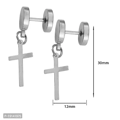 M Men Style Religious Jewelry Jesus Cross Char Silver Stainless Steel Religious Stud Earring For Men And Women-thumb2