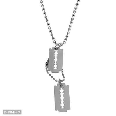 Sullery Stylish Razor Double Blade Beveled Edge Dog Tag Silver Stainless Steel Necklace Chain for Men and Women
