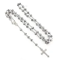 Sullery Christmas Gift Jesus Christ Cross Crucifix Rosary Holy Prayer Pearls White, Silver Crystal,Metal 01 Necklace Chain for Men and Women-thumb1