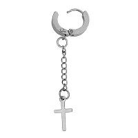 Sullery Religious Jesus Christ Cross Silver Stainless Steel Hoop Earrings For Men And Women-thumb1