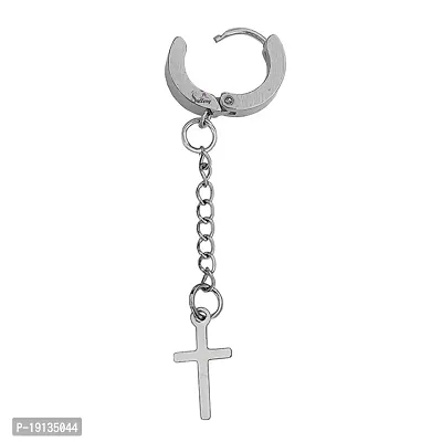 Sullery Religious Jesus Christ Cross Silver Stainless Steel Hoop Earrings For Men And Women-thumb2