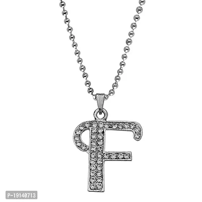 M Men Style Name English Alphabet F Letter Initials Letter Locket Pendant Necklace Chain and His Silver Crystal and Zinc Alphabet Pendant Necklace ChainUnisex-thumb0