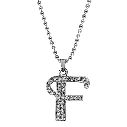 M Men Style Name English Alphabet F Letter Initials Letter Locket Pendant Necklace Chain and His Silver Crystal and Zinc Alphabet Pendant Necklace ChainUnisex