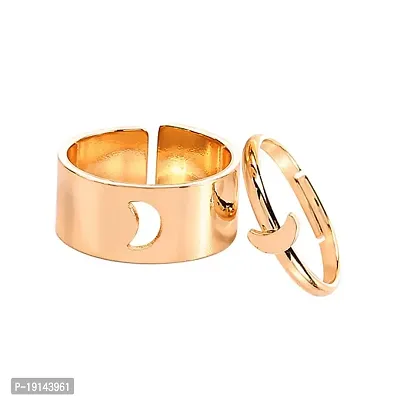 M Men Style Fancy Jewelry Custom Moon Gold Stainless Steel Couple Finger Adjustable Ring Set For Unisex