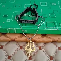 M Men Style Grey Leather Mahadev English Letter Font Bracelet With Gold Trishul Damaru Zinc Pendant Chain Religious Jewellery Set For Men And Women (Combo)-thumb2