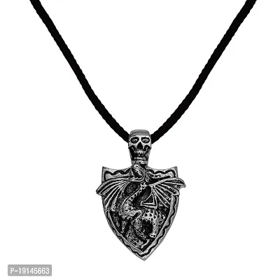 M Men Style Rock Biker Jewellery Viking Skull Head With Dragon Black And Silver Zinc Metal And Cotton Dori Pendant Chain For Men And Women SPn2022874-thumb0