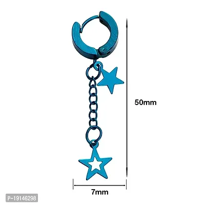 M Men Style Valentine Gift Double Star Chain Charm Drop Dangle Surgical Hoop Blue Stainless Steel Earrings For Men And WomenSEr2022197-thumb2