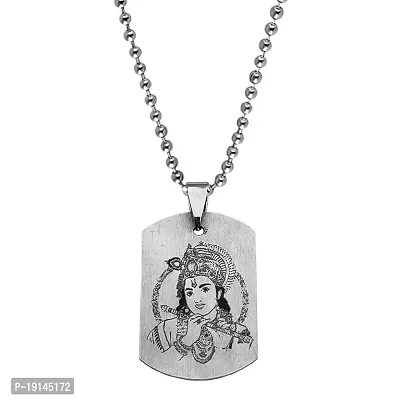 M Men Style Hindu Religious Lord Krishna Kanhaiya Shreenathji Murlidher With Flute Silver Stainless Steel Pendant Lucky Gift Pendant For Men And Women SPn2022506