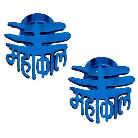 Sullery Traditionally Handcrafted Religious Mahakal Mahadev Trishul Fancy Ear Studs Earrings Blue Stainless Steel Stud Earring for Men and Women