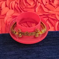M Men Style Religious Lord Shiv Mahakal Damaru Lobster claw Bangle Cuff kada Gold And Brown Brass And Wood Religious Bracelet For Men And Women-thumb1