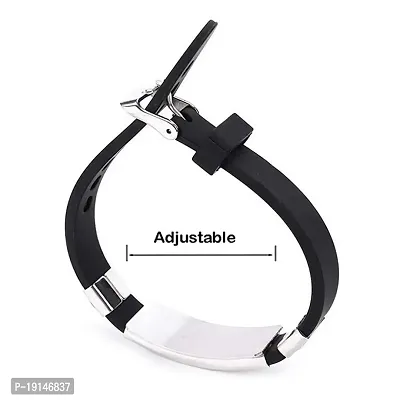 M Men Style Crusifix Cross With God All Things are Possiblle (Mat 19.26) Silver And Black Stainlees Steel And Silicone Bracelet For Men And women 25-S8SBr2022456sujal-thumb2