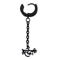 Sullery Religious Mahadev Trishul Charm Drop Chain Huggie Single Earring Black Stainless Steel Hoop Earring For Men And Women-thumb1