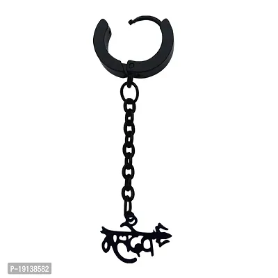 Sullery Religious Mahadev Trishul Charm Drop Chain Huggie Single Earring Black Stainless Steel Hoop Earring For Men And Women-thumb2