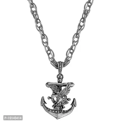 Sullery legant Eagle on Anchor Pendant with Ship Wheel Necklace Link Chain Silver Zinc and Metal Necklace Chain for Men and Women