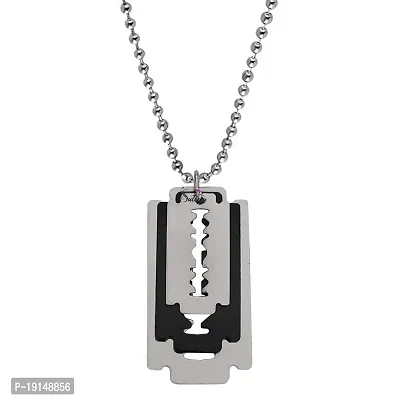 Sullery Stylish Razor Blade Beveled Edge Black and Silver Stainless Steel Necklace Chain for Men and Women-thumb0