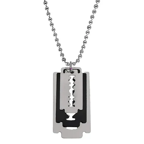 Sullery Stylish Razor Double Blade Beveled Edge Dog Tag Black And Silver Stainless Steel Necklace Chain For Men And Women