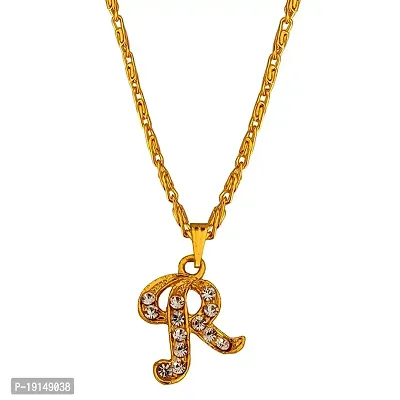 Sullery Crystal Alphabet Initial Letter R Locket Gift forGirlFriend Wife Mother Sistar Gold Brass Alphabet Pendant Necklace Chain for Women and Girls