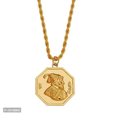 Sullery Religious Chhatrapati Shivaji Maharaj Rajmudra Locket with Chain Gold Stainless Steel Pendant Necklace for Men and Women-thumb0