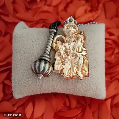 M Men Style Hindu Lord Bajrangbali Hanuman idol Monkey God Of Devotion Ball Chain With Gada Gold Bronze Zinc Metal And Cotton Dori Pendant Necklace For Men And Women SPn2022814-thumb4