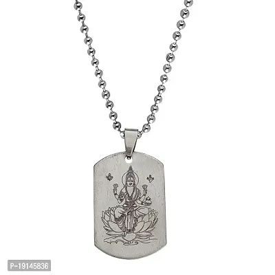 Sullery Goddess Lakshmi Necklace Hindu Jewelry Locket with Chain Silver Stainless Steel Religious Spiritual Jewellery Pendant Necklace Chain for Men and Boys