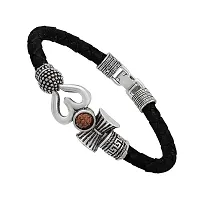 Sullery Trishul Damru OM Rudraksha Bead Spiritual Silver Plated Maroon Rope Wrist Band Shiva Bhakt Mahakal Festival Kada Cuff Bracelet for Men Boys Girls Women-thumb2