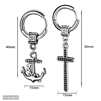 M Men Style Men Wheel Ship Anchor Ship With Christ Jesus Cross Dangle Hoop Studs Punk Titanium Steel Piercing Jewelry Silver Stainless Steel For Men And Women-thumb2