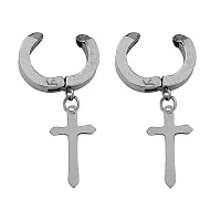Sullery Religious Jesus Cross Charm Silver Stainless Steel Non-piercing Hoop earrings For Men And Women-thumb1