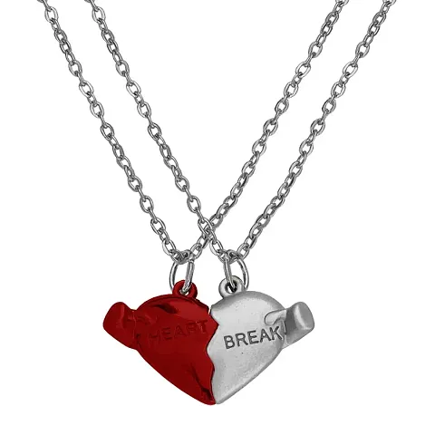 M Men Style Valentine Day Lover Gifts Broken Heart Magnetic Couple Necklace Red And Silver Stainless Steel Pendant Chain For Men And Women