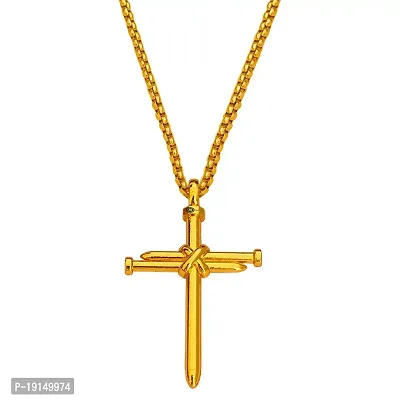 M Men Style Christian Jewelry Christian Crucifix Jesus Cross Nail Blessing Pray With Long Chain Gold Stainless Steel Pendant Necklace Chain For Men And Women-thumb0