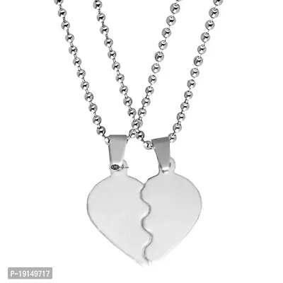 M Men Style Valentine Gift Best Friend Broken Heart Couple Locket Silver Stainless Steel Pendant Necklace Chain For Men