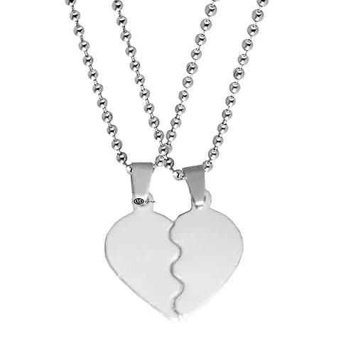 M Men Style Valentine Gift Best Friend Broken Heart Couple Engraved Dual Couple Locket Unisex Jewellery 1 Pair Silver Stainless Steel Pendant Necklace Chain Set For Men And Women