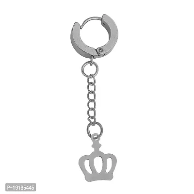 Sullery Punk Fashion Crown Charm Huggie Silver Stainless Steel Hoop Earrings For Men And Women