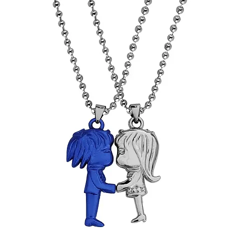 Sullery Valentine Day Gift Cute Girl and Boy Lovers Couple 2pc Silver and Gold Metel Necklace Chain for Men and Women