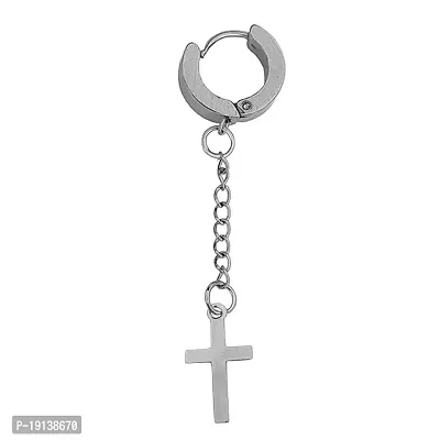 Sullery Religious Jesus Christ Cross Silver Stainless Steel Hoop Earrings For Men And Women-thumb0