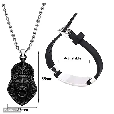 M Men Style Religious Hindu Idol God Vishnu Narsimha Locket With Om Yoga Charm Bracelet Grey Silver Metal Stainless Steel Combo Set For Men SComboa4-thumb4