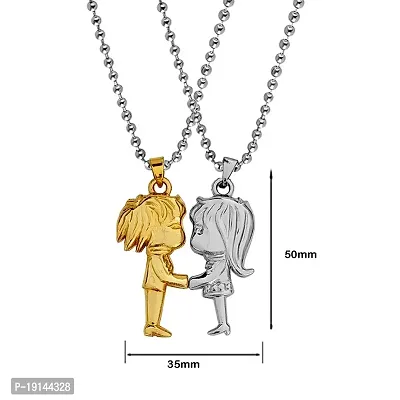 Sullery Valentine Day Gift Cute Girl and Boy Lovers Couple 2pc Silver and Gold Metel Necklace Chain for Men and Women-thumb4