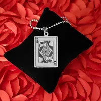 M Men Style Spades Queen Of Hearts Large Playing Card Black And Silver Stainless Steel Pendant Necklace Chain For Men And Women LSPn22031-thumb2