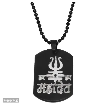 Sullery Lord Har Har Mahadev Shiva Trishul Locket Black Silver Stainless Steel Necklace Pendant-thumb0