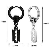 M Men Style Razor Blade Dangle Studs Hoop Black  Silver Stainless Steel Earrings For Men And Women-thumb1