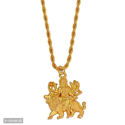 M Men Style Hindu Religious Goddess Maa Sherawali Durga Mata With Rope Chain Gold Zinc And Metal Pendant Necklace SPn20221017