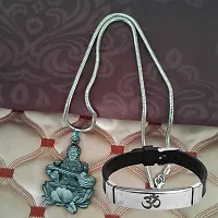 M Men Style Religious Godess Sarswati Snake Chain Locket Om Yoga Charm Bracelet Grey Silver Metal Stainless Steel Combo Set For Men SComboa30-thumb1