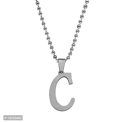 M Men Style English Alphabet Initial Charms Letter Initial C Alphabet Silver Stainless Steel Letters Script Name Pendant Chain Necklace from A-Z for For Men And Women